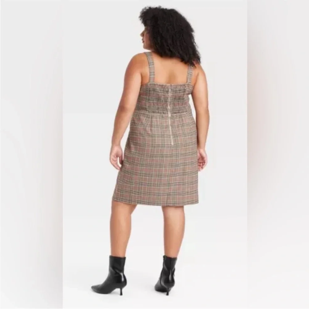 Women's Tailored Mini A-Line Dress - Ava & Viv™ Tan and Rust Plaid - Picture 3 of 5